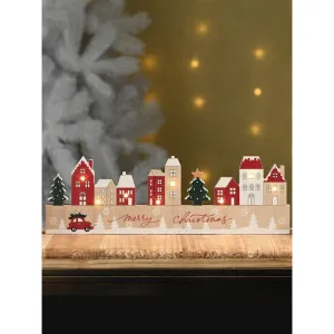 Festive 38cm  Lit Wooden Village Scene