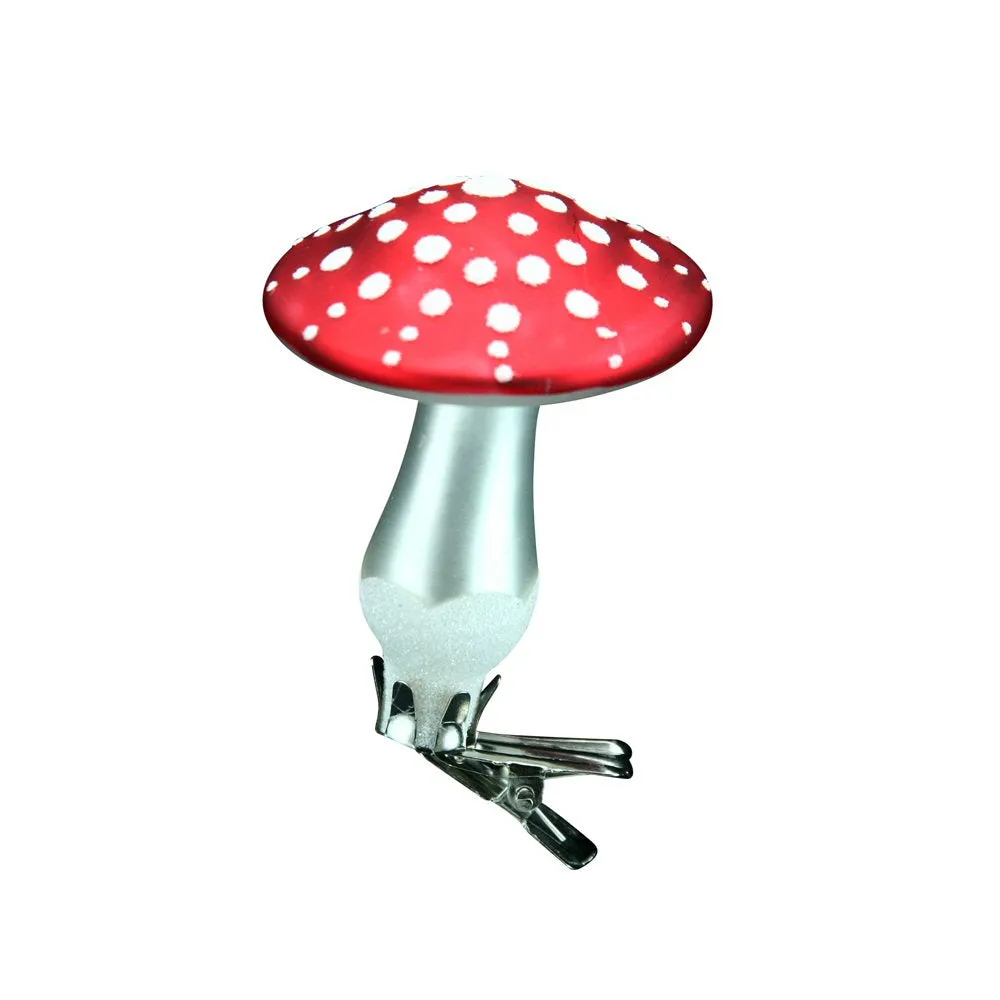 Gisela Graham 7cm Red And White Glass Toadstool On Clip