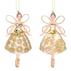 Gisela Graham Gold Ballerina Fairy Hanging Decoration (Choice of 2)