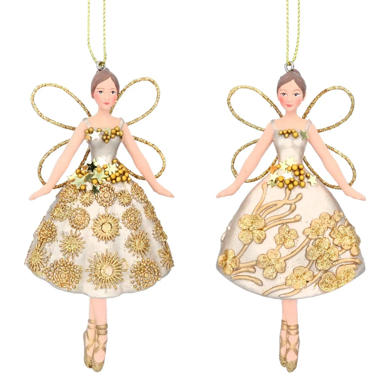 Gisela Graham Gold Ballerina Fairy Hanging Decoration (Choice of 2)