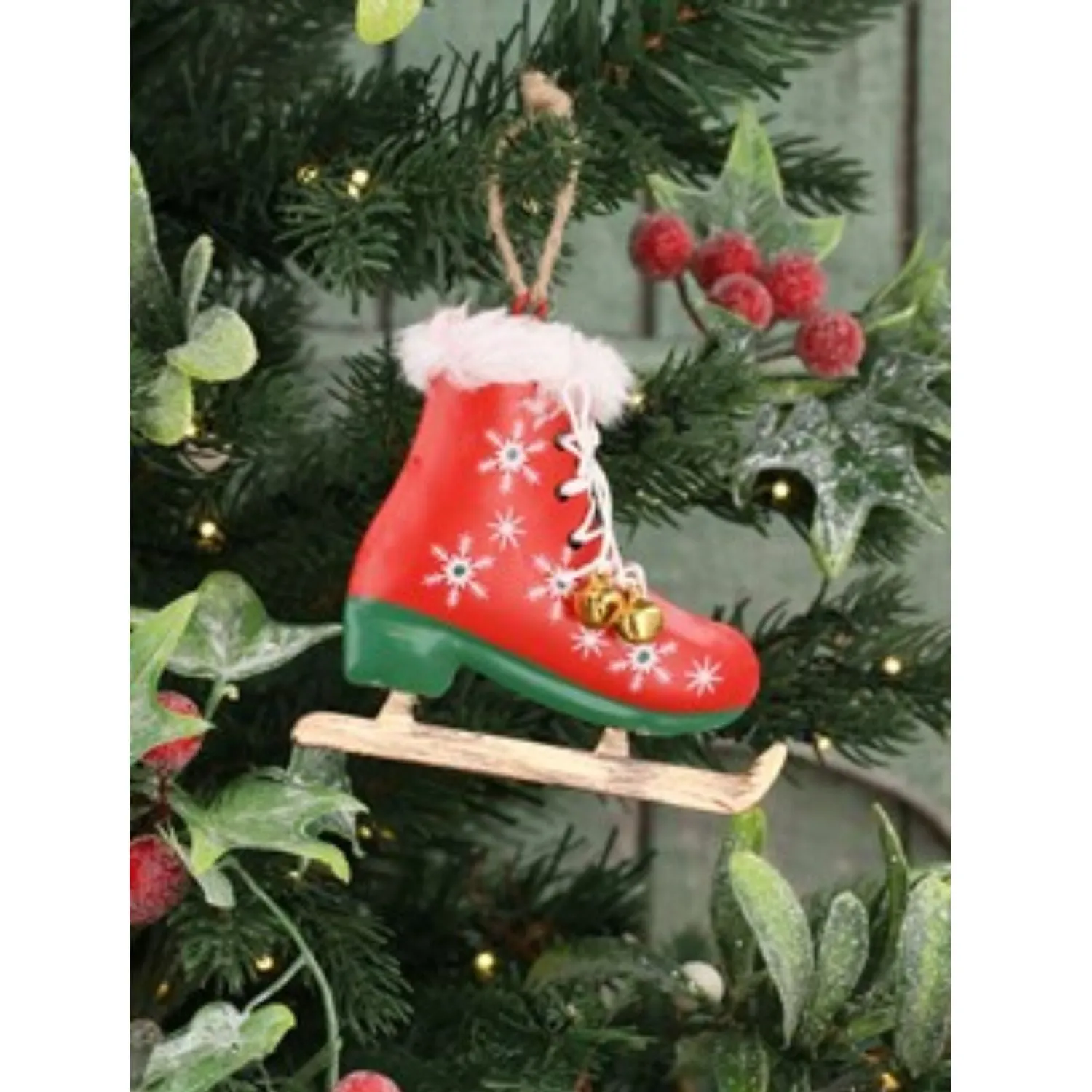 Gisela Graham Metal Red & White Skating Boot Hanging Decoration