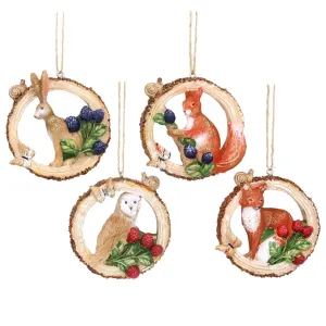 Gisela Graham Resin Animal in Log Hanging Decoration (Choice of 4)