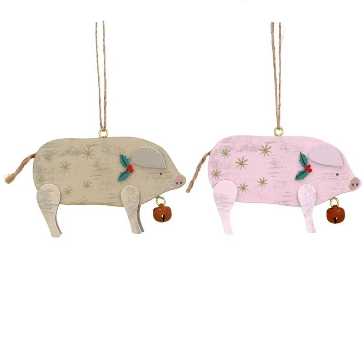 Gisela Graham Wooden Pig Hanging Decoration (Choice of 2)