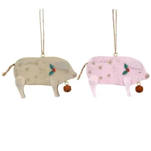 Gisela Graham Wooden Pig Hanging Decoration (Choice of 2)