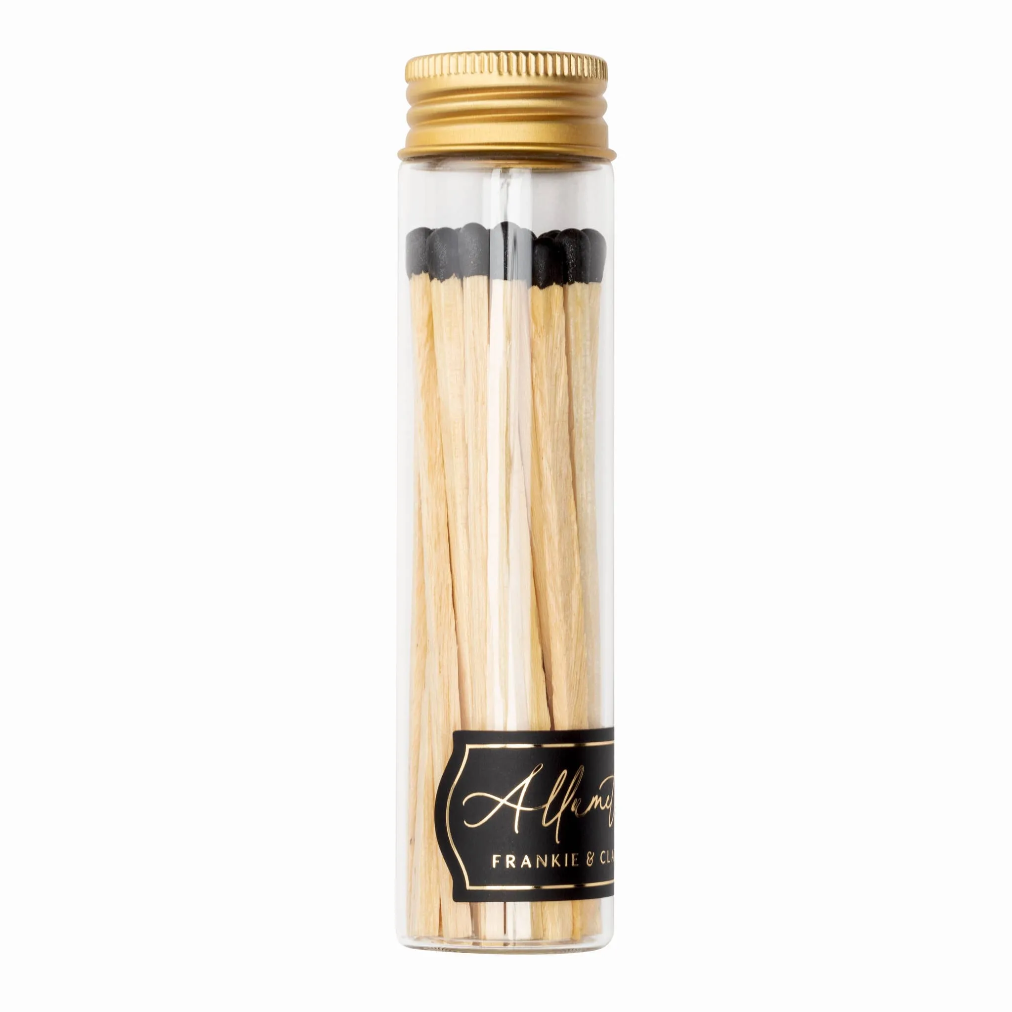 Glass Match Jar in  Black 4" Matches With Gold Lid