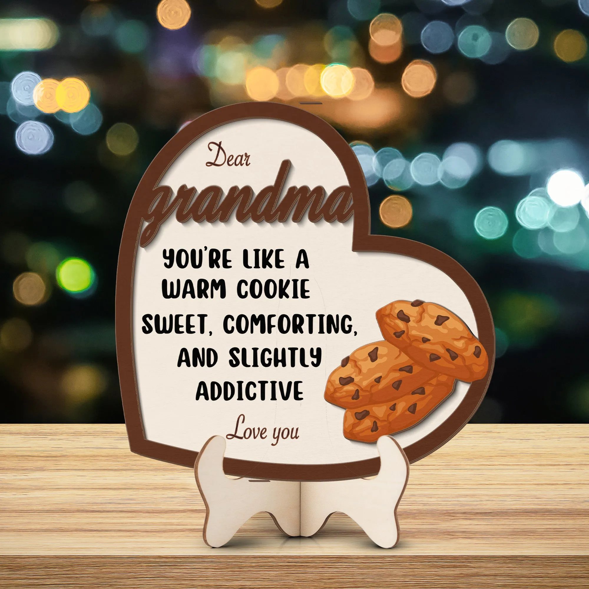 Grandparents day gift | Retro Vintage Cute and Funny Gift for Grand Ma Warm Cookie | 2-layer Wooden Sign.