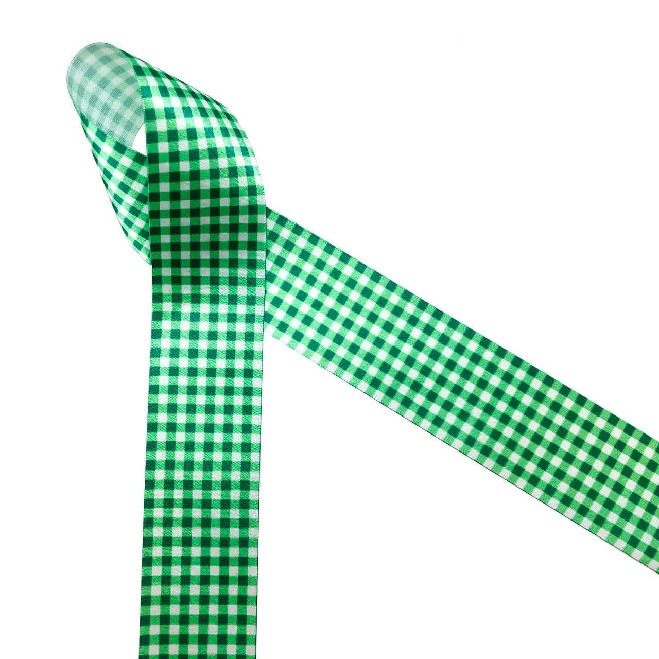 Green Gingham check ribbon  for St. Patrick's Day printed on 1.5" satin