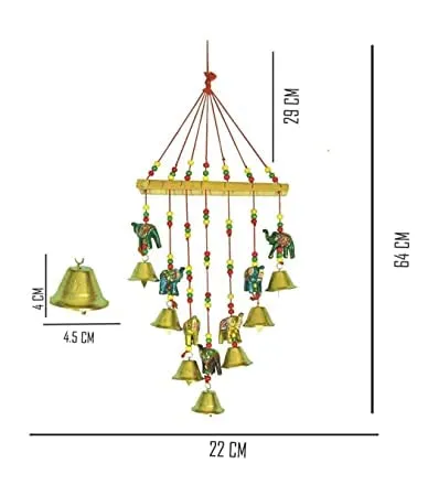 Handcrafted Bell and Elephant Door Hanging Wood Windchime (Combo,Multicolor)