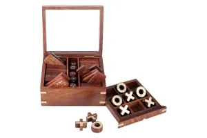 Handmade Wooden Tic Tac Toe Game| 28 Dominoes, 9 Tokens & 5 Wooden Dice