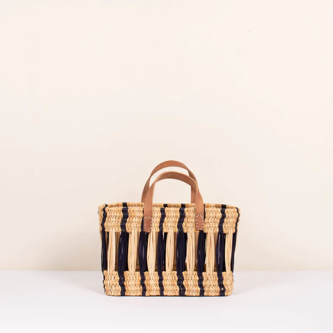 Indigo Stripe Decorative Reed Storage Basket