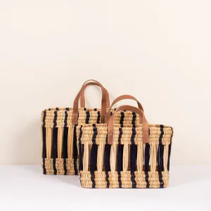 Indigo Stripe Decorative Reed Storage Basket