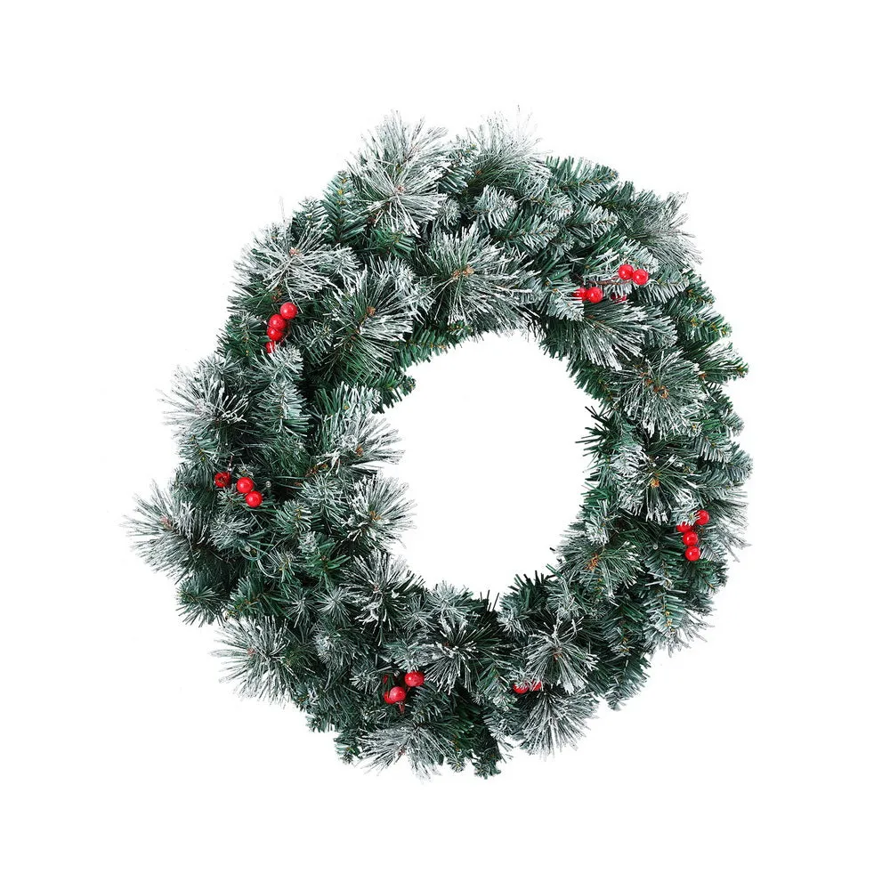 Jingle Jollys 60cm Christmas Wreath LED Lights Snowy Flowers Garland Party Decor