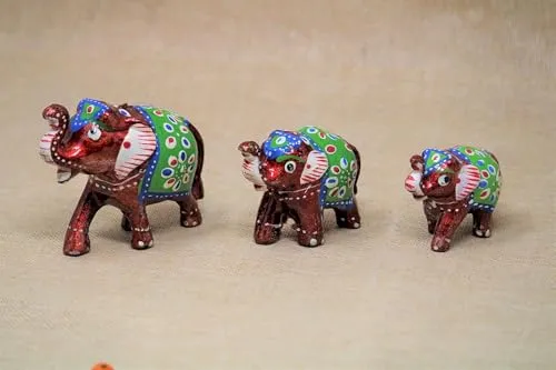 KANHAJI Creations Set of 3 Elephant Showpiece Idols for Home Decor (Red, 8x7x6 cm)