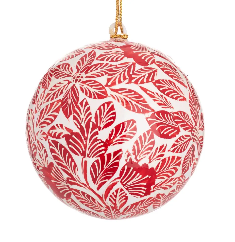 Kashmiri Papier Mache Red Leafy Bauble