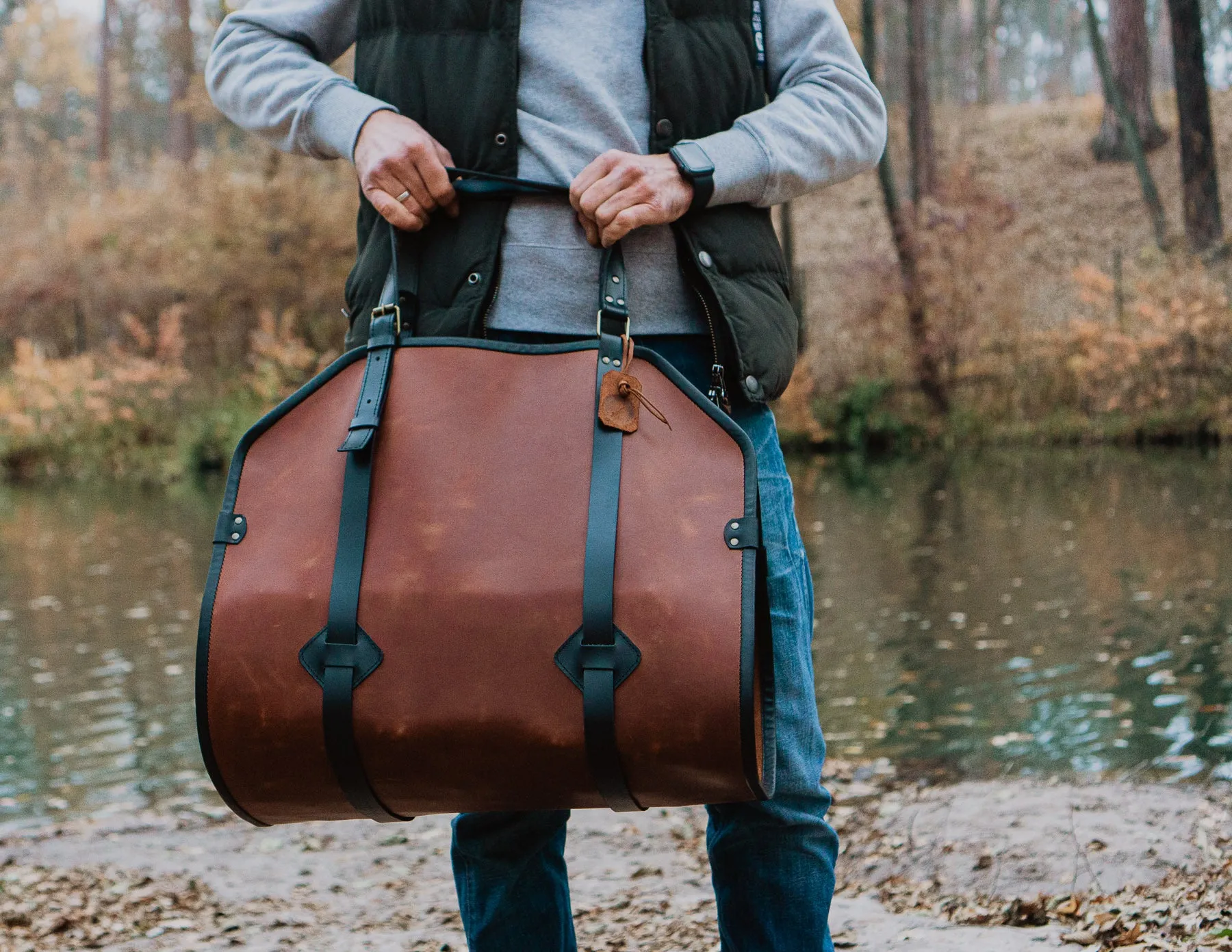 Leather Firewood Log Carrier | Handcrafted | Personalised Gift