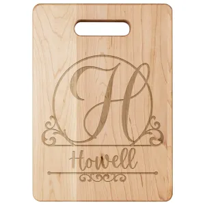 Letter Monogram Custom Family Name Maple Cutting Board 11.5" x 8.75"