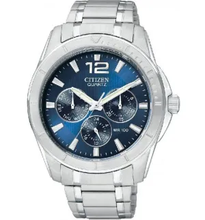 Multifunction Blue Dial Stainless Steel Mens Watch AG8300-52L