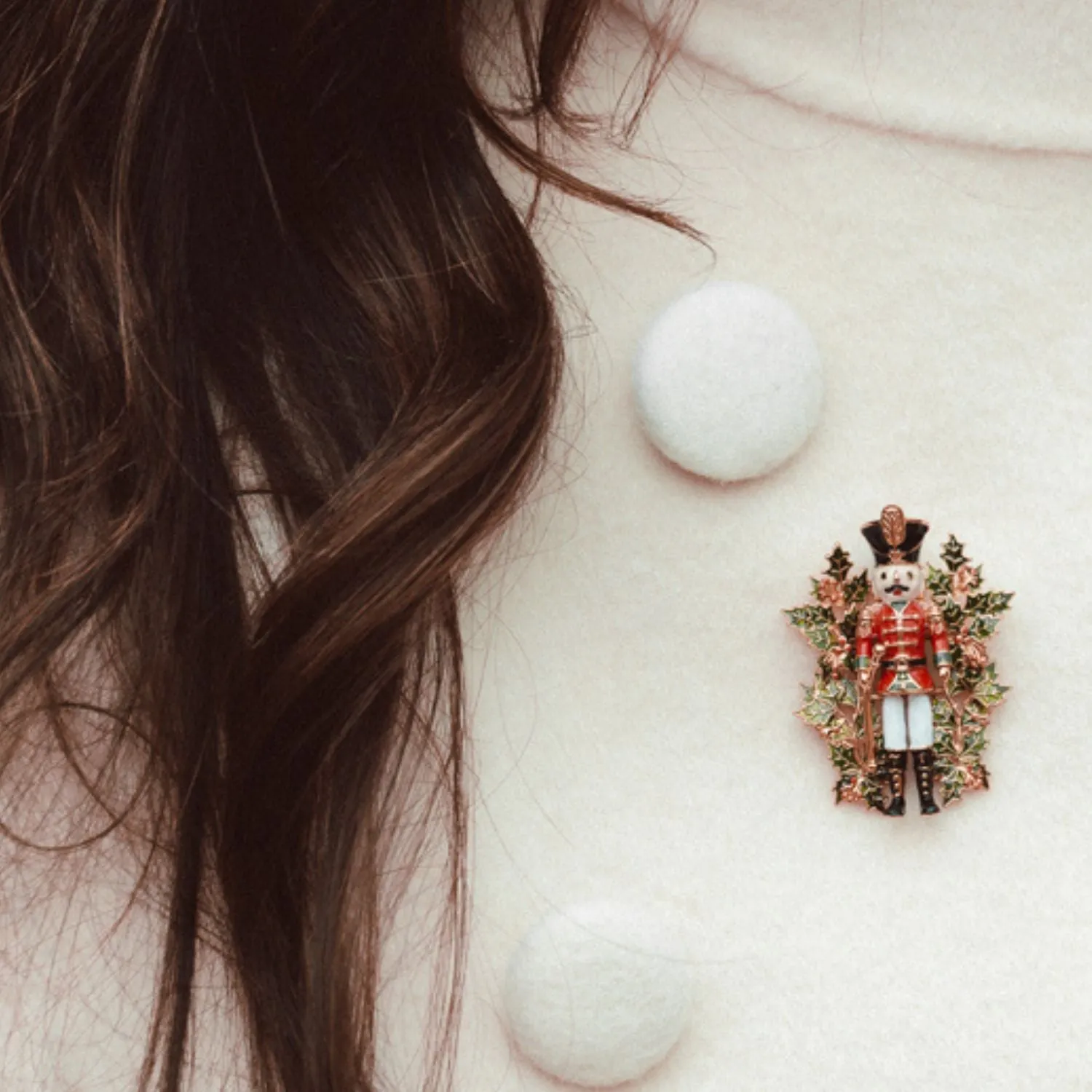 Nutcracker and Holly Brooch