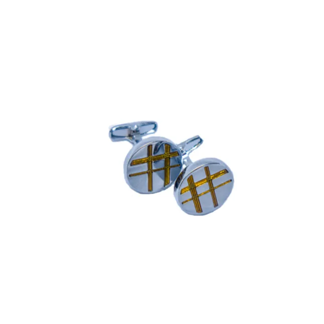 Onyx Art Round Silver/Orange Cufflinks