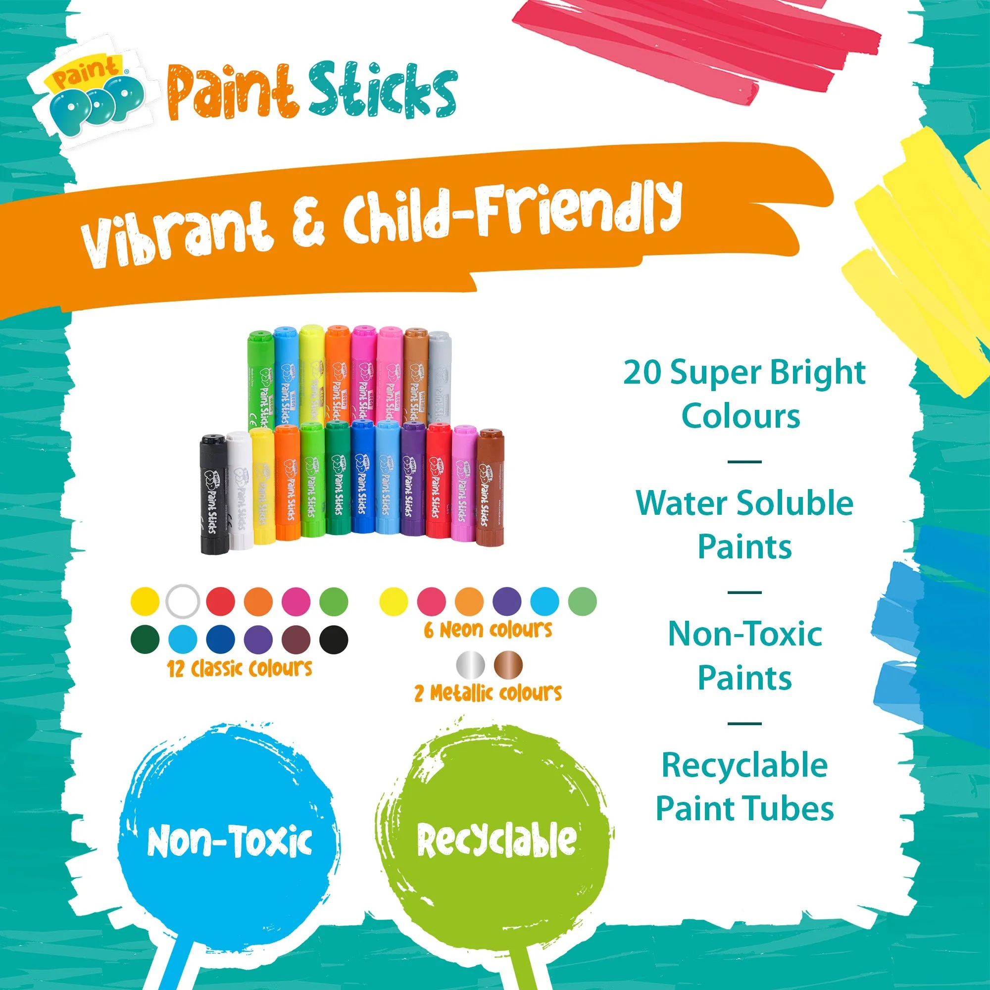 Paint Pop 20 Pack Fun Tub Quick Dry Paint Sticks