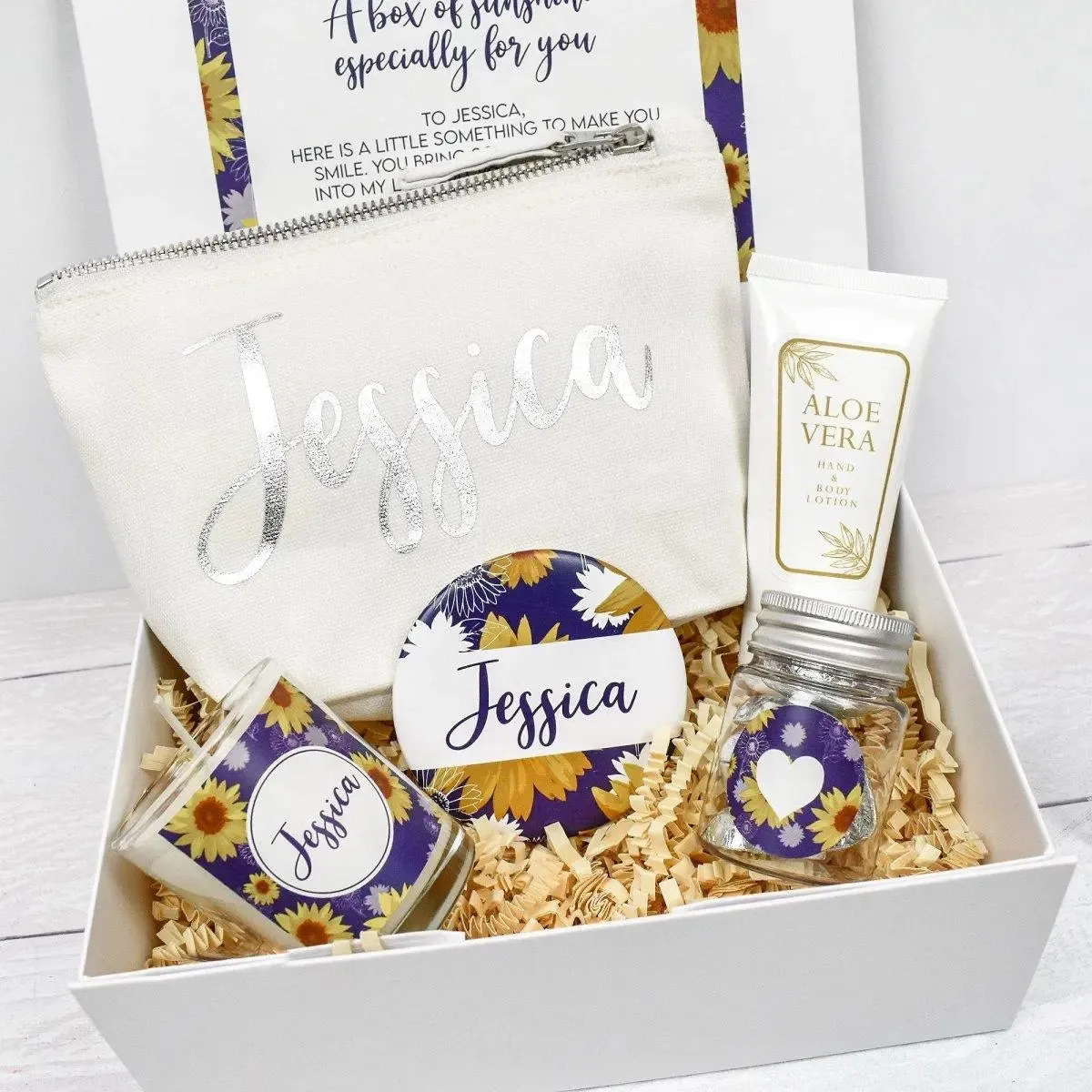 Personalised Box of Sunshine Gift, Personalised Cheer Up Gift Box, Personalised Thinking of You Gift Box, Box of Cheer, Bath and Beauty