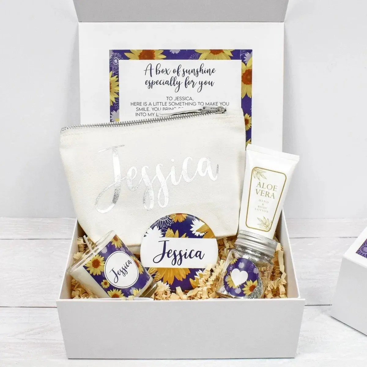 Personalised Box of Sunshine Gift, Personalised Cheer Up Gift Box, Personalised Thinking of You Gift Box, Box of Cheer, Bath and Beauty