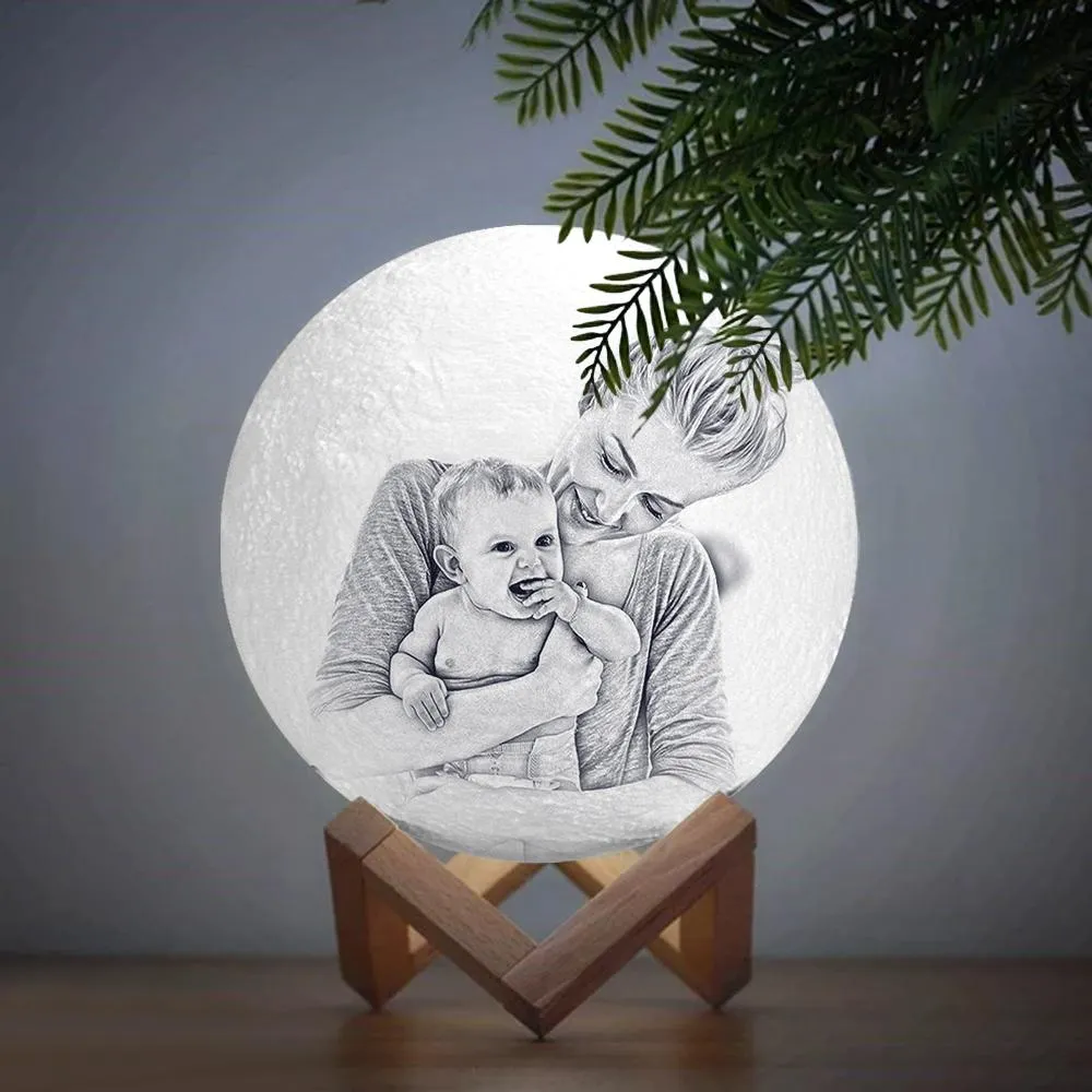 Personalized 3D Printed Moon Lamp With Photo - Birthday Presents for Mom - Custom Mom Gifts