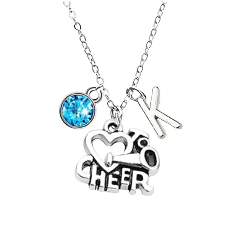 Personalized Cheer Necklace with Initial & Birthstone Charm