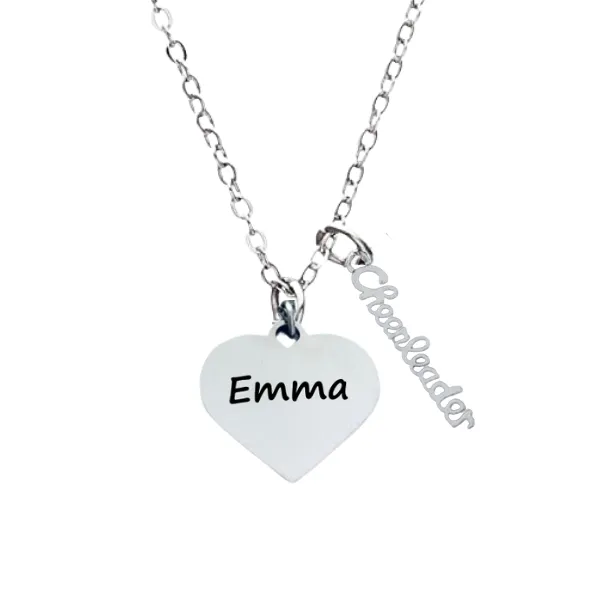 Personalized Engraved Cheer Heart Necklace-Pick Style