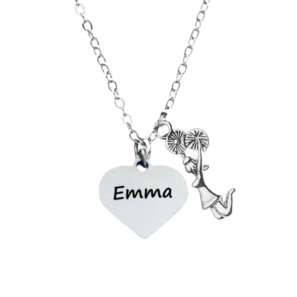 Personalized Engraved Cheer Heart Necklace-Pick Style