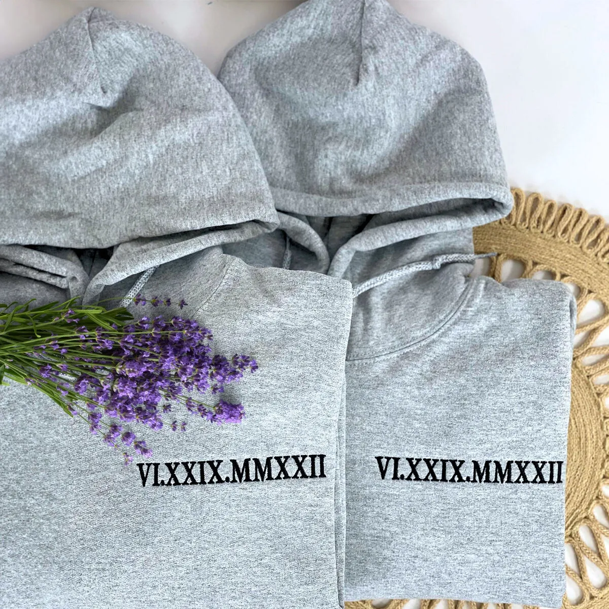 Personalized Wedding Gift Ideas for Couple with Embroidered Roman Date on Sweatshirt or Hoodie