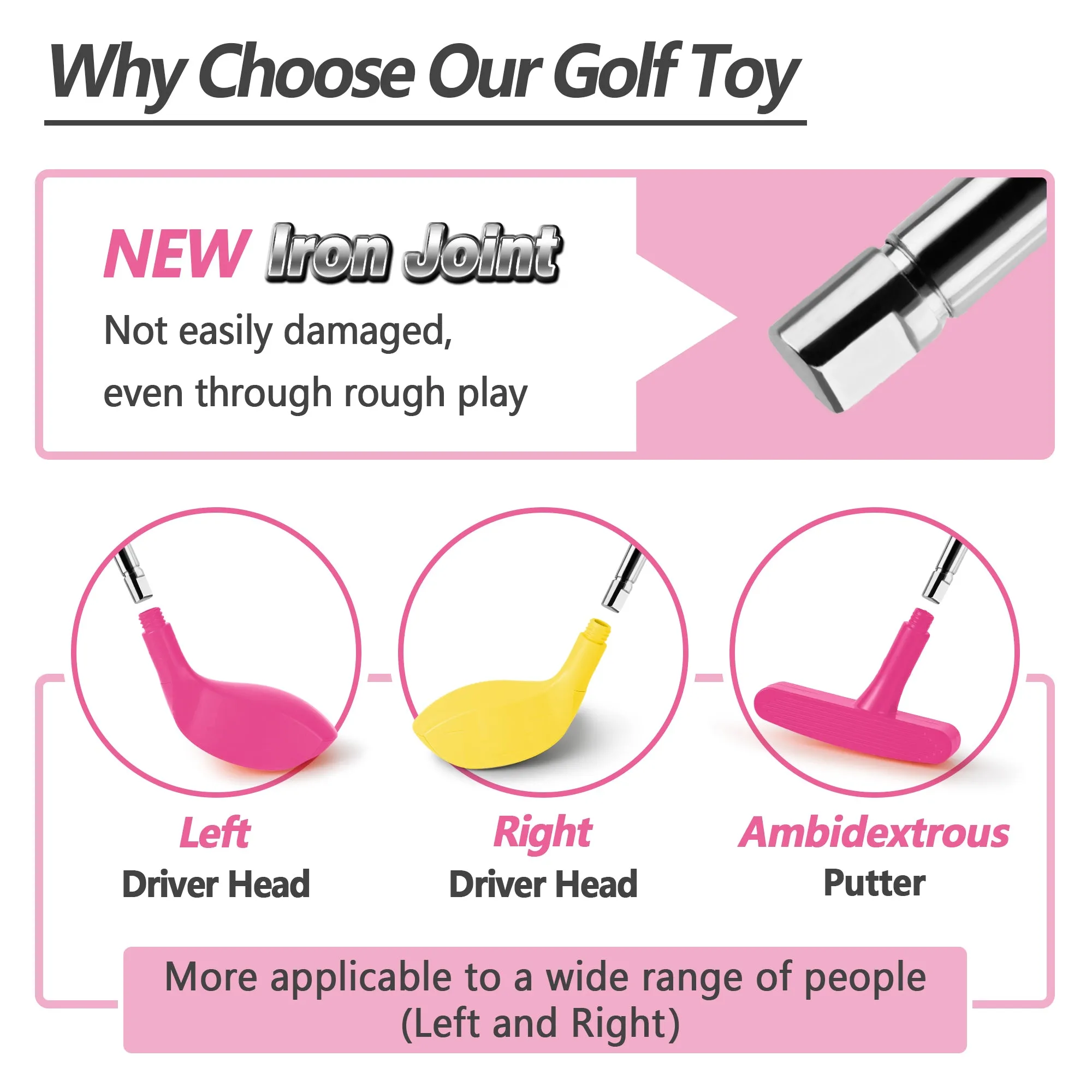 Pink Golf Toy Set W/ Left Right Glub Head & Unicorn Sticker