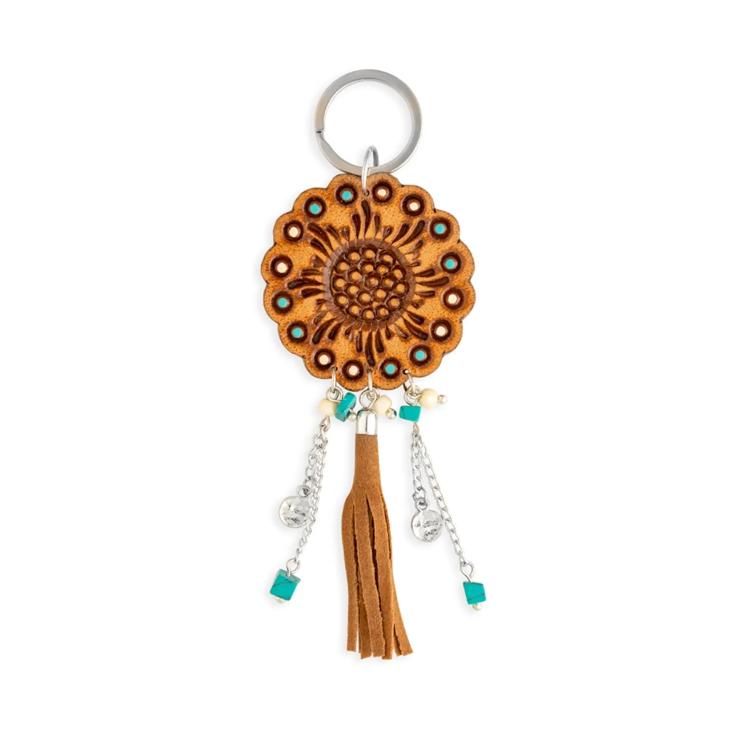 Radiant Bloom Hand-Tooled Sunflower Key Fob