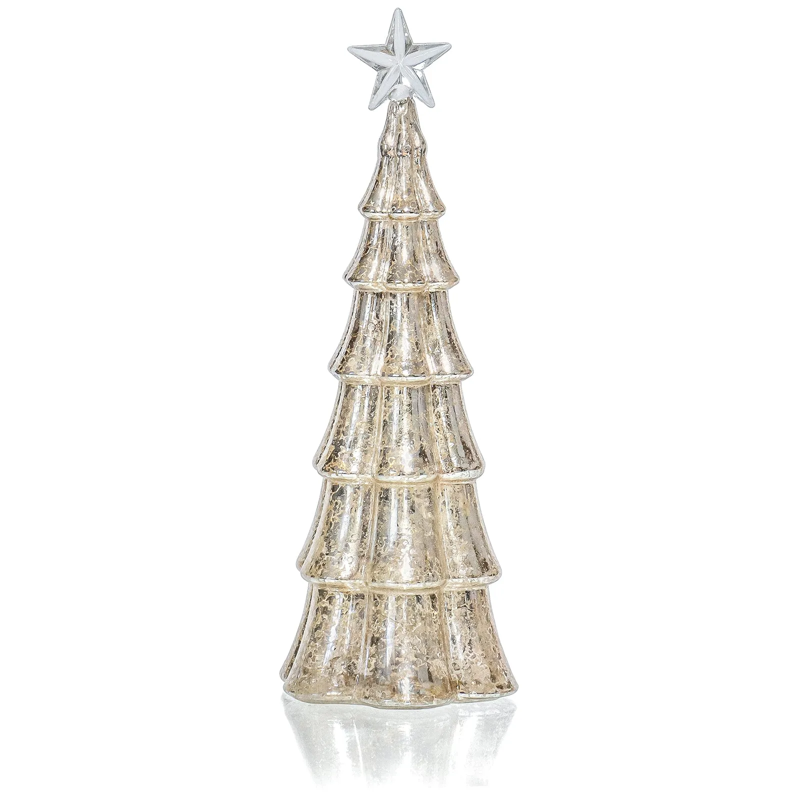 Red Co. 11.5” Light-Up Tabletop Christmas Tree Holiday Figurine with Star and LED Lights, Gold