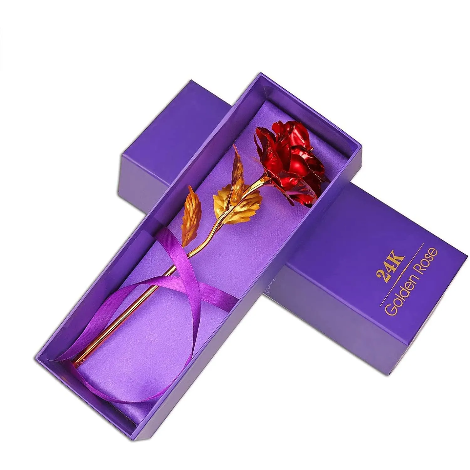 Saugat Traders Couple Love Gift Set for Girlfriend, Boyfriend - Artificial Golden Red Rose and Romantic Love Couple Showpiece - Valentines Day