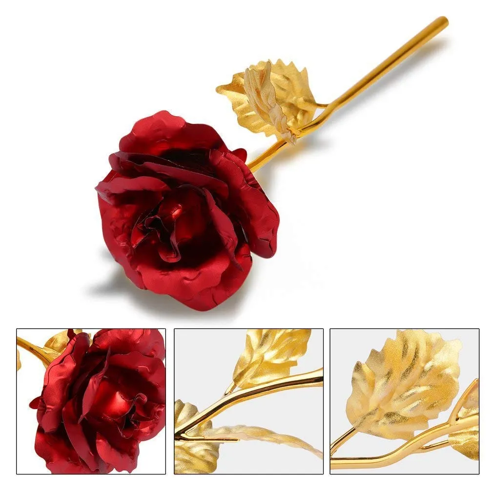 Saugat Traders Couple Love Gift Set for Girlfriend, Boyfriend - Artificial Golden Red Rose and Romantic Love Couple Showpiece - Valentines Day