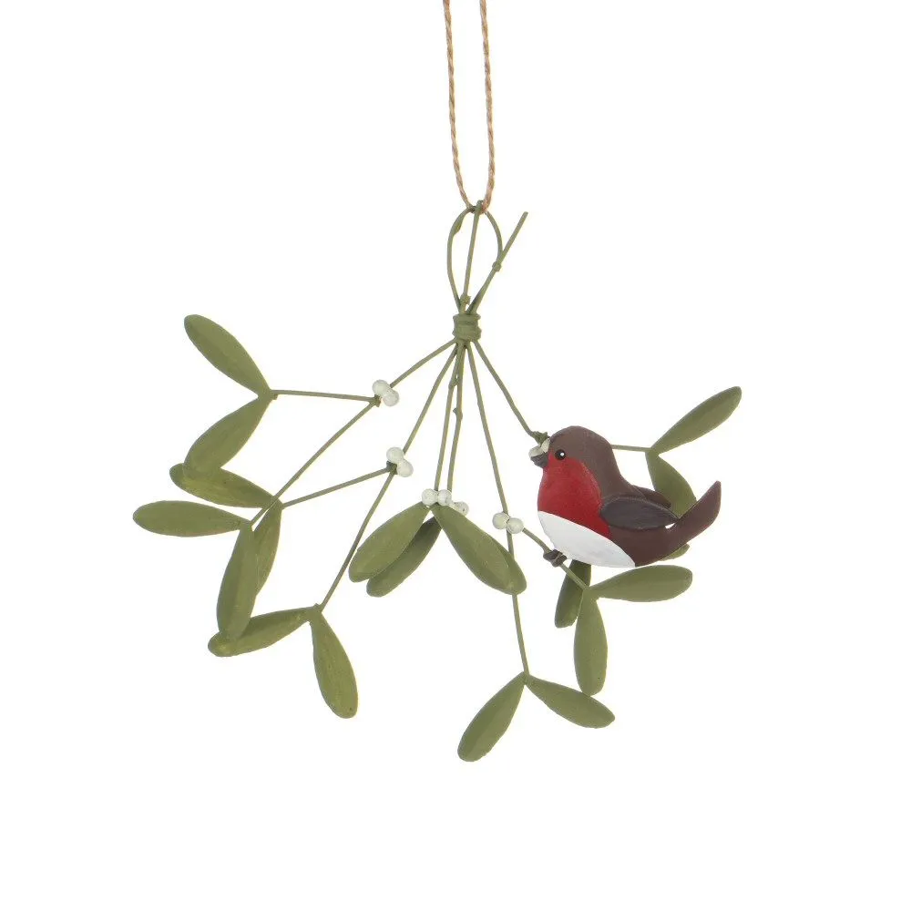 Shoeless Joe 12cm Robin on Mistletoe Decoration