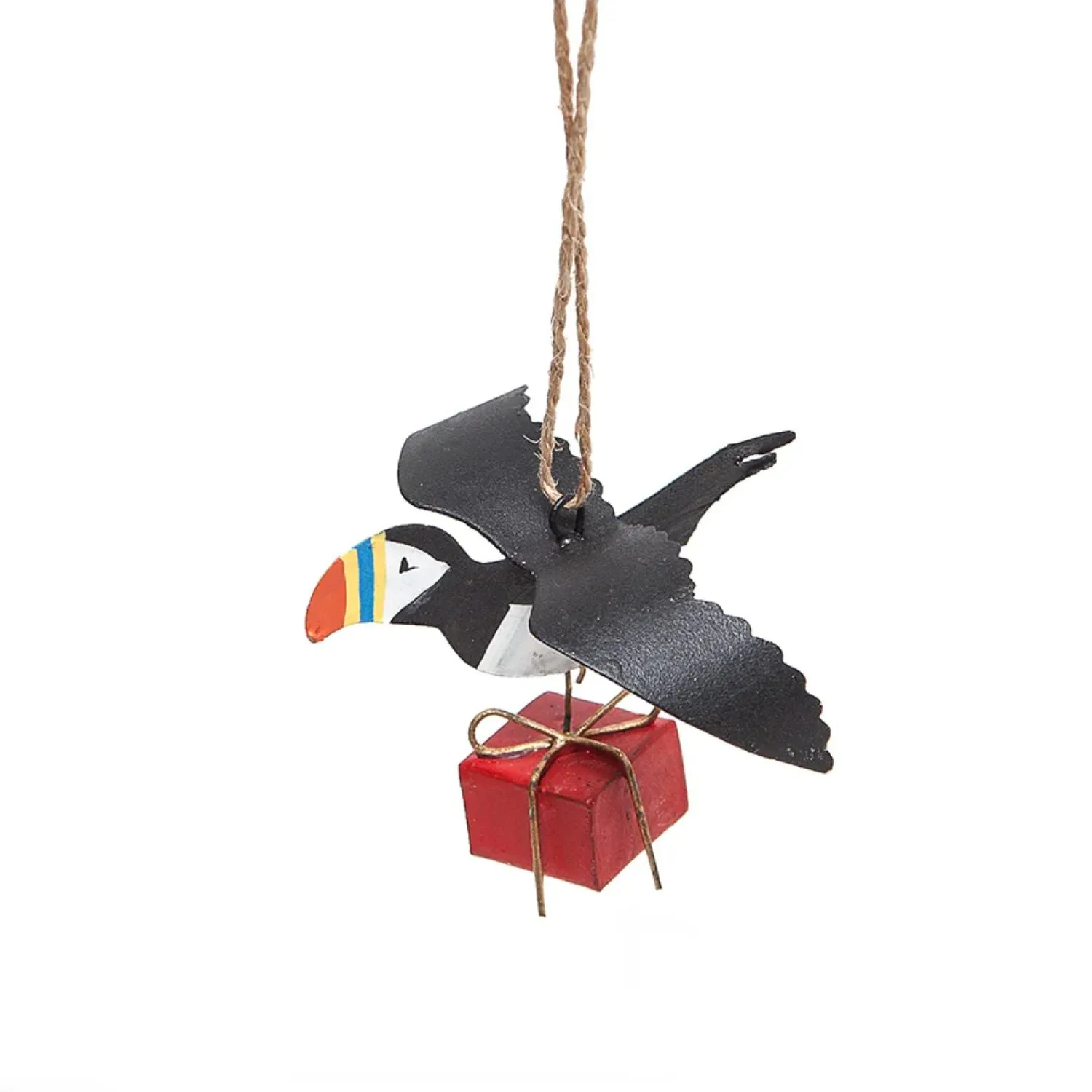 Shoeless Joe Puffin with Gift Hanging Decoration