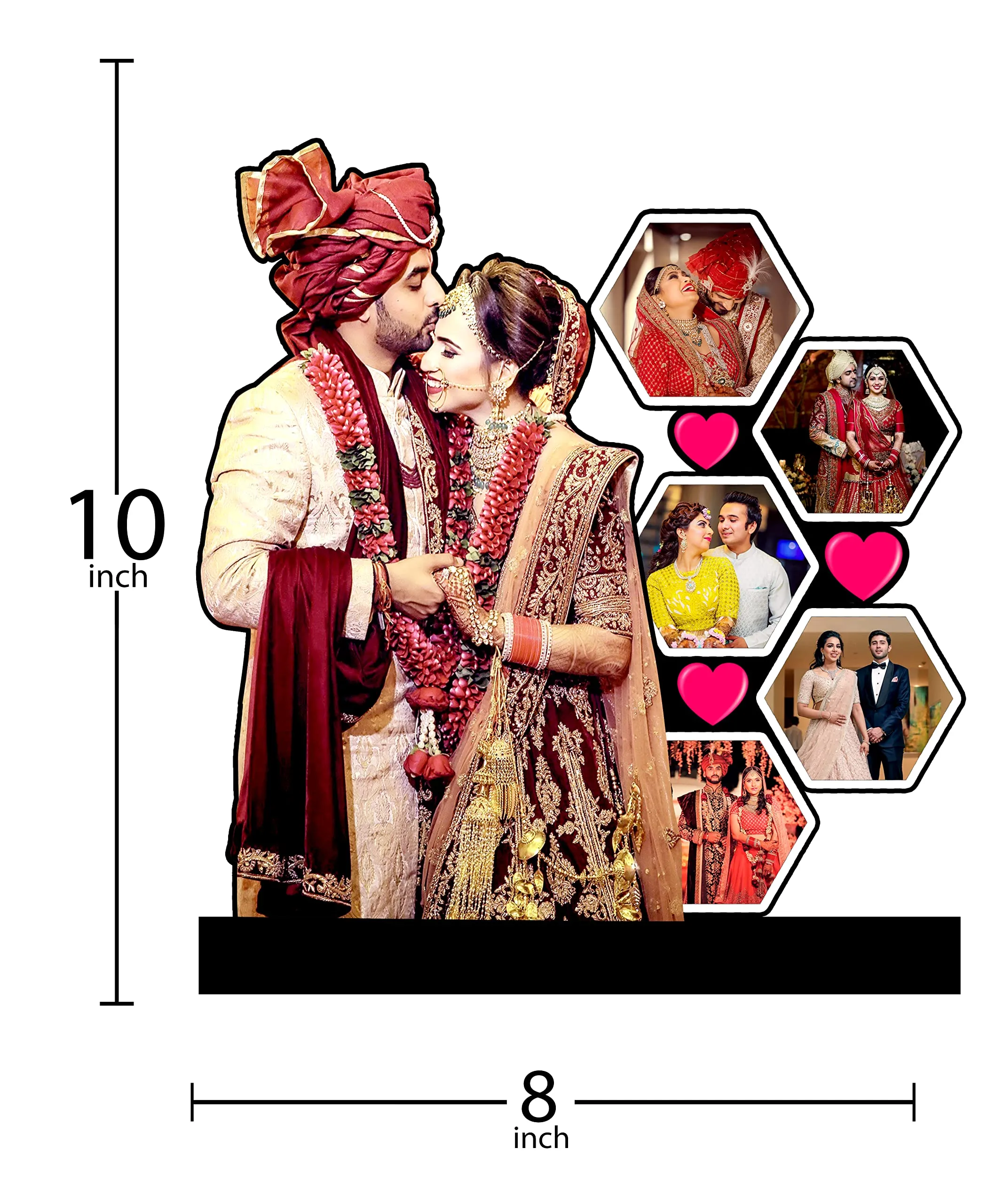 Shri Kanth Art Customized Groom and Bride Photo Frame|Wall Mount Wooden Collage Photo Frame|Personalized Cutout Photo Frame with Name Collage |Best Gift |Pack of 1 (10 X 8 Inch)