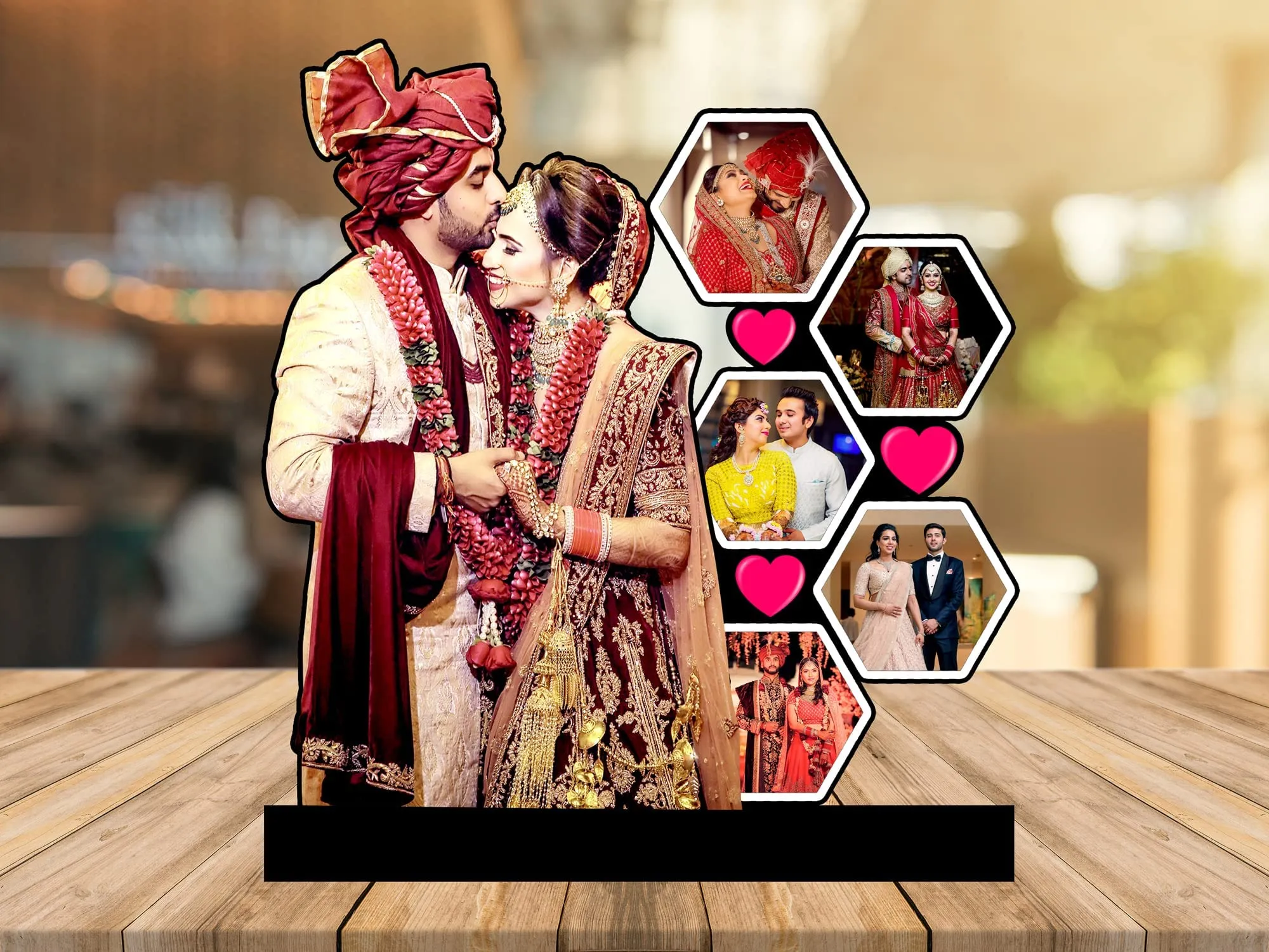 Shri Kanth Art Customized Groom and Bride Photo Frame|Wall Mount Wooden Collage Photo Frame|Personalized Cutout Photo Frame with Name Collage |Best Gift |Pack of 1 (10 X 8 Inch)