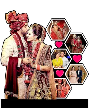 Shri Kanth Art Customized Groom and Bride Photo Frame|Wall Mount Wooden Collage Photo Frame|Personalized Cutout Photo Frame with Name Collage |Best Gift |Pack of 1 (10 X 8 Inch)