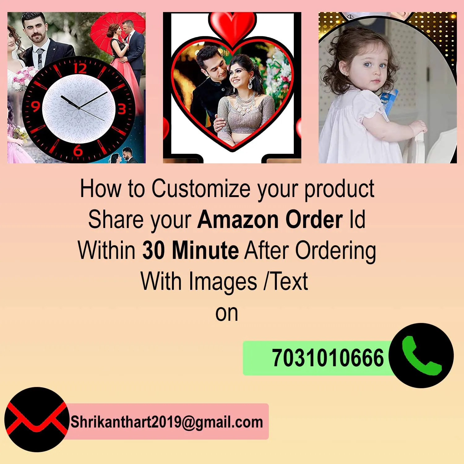 Shri Kanth Art® Personalized Photo Clock Collage for Wall Decor as Birthday Gifts, Anniversary, Wedding Gifts for Friends, Couples and Parents