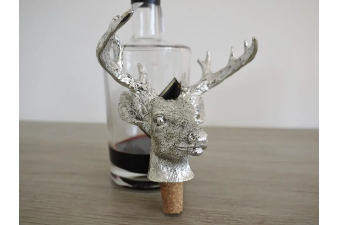 Silver Stag Head Wine Bottle Stopper