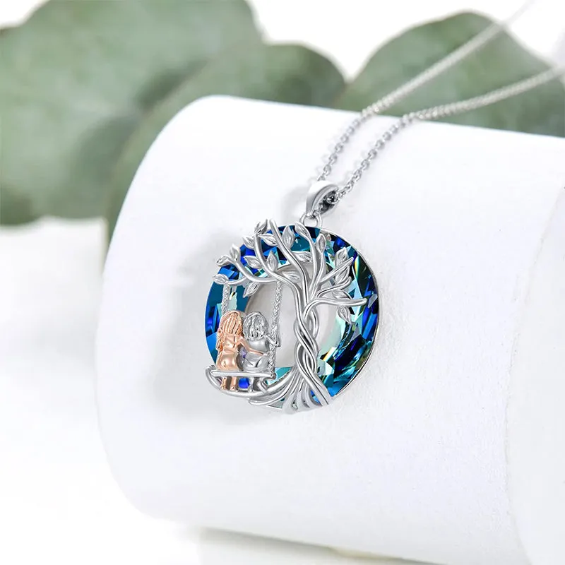 Sisters Gifts 925 Sterling Silver Tree of Life 2 Sisters Necklace with Crystal Sister Jewelry Gifts for Women Friend