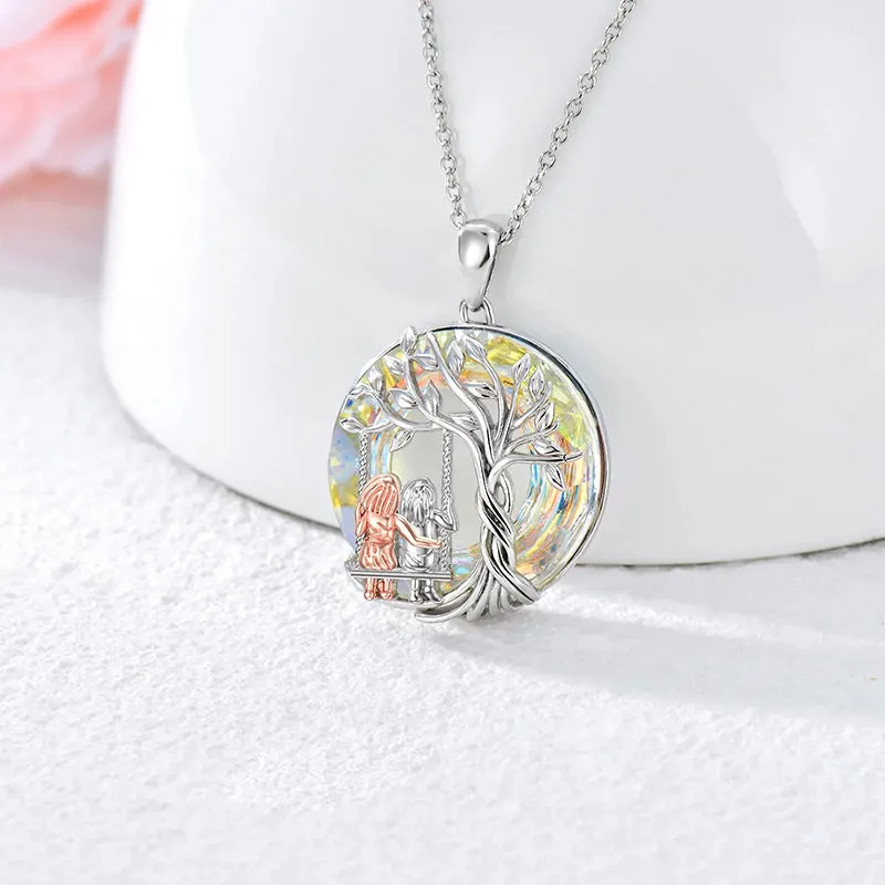 Sisters Gifts 925 Sterling Silver Tree of Life 2 Sisters Necklace with Crystal Sister Jewelry Gifts for Women Friend