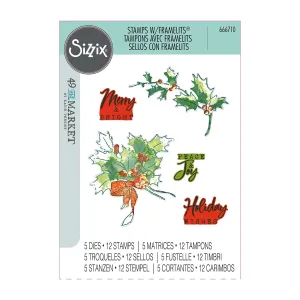 Sizzix A5 Clear Stamps With Framelits Die By 49 And Market - Pencil Line Holly