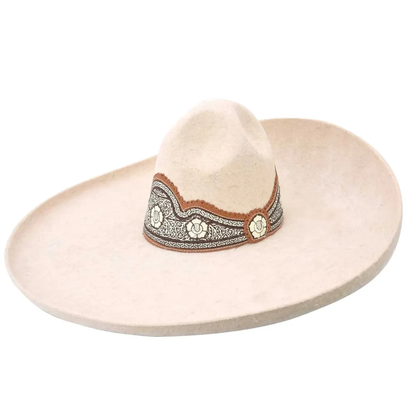 Sombreros Charros De Lana Floreado Crema