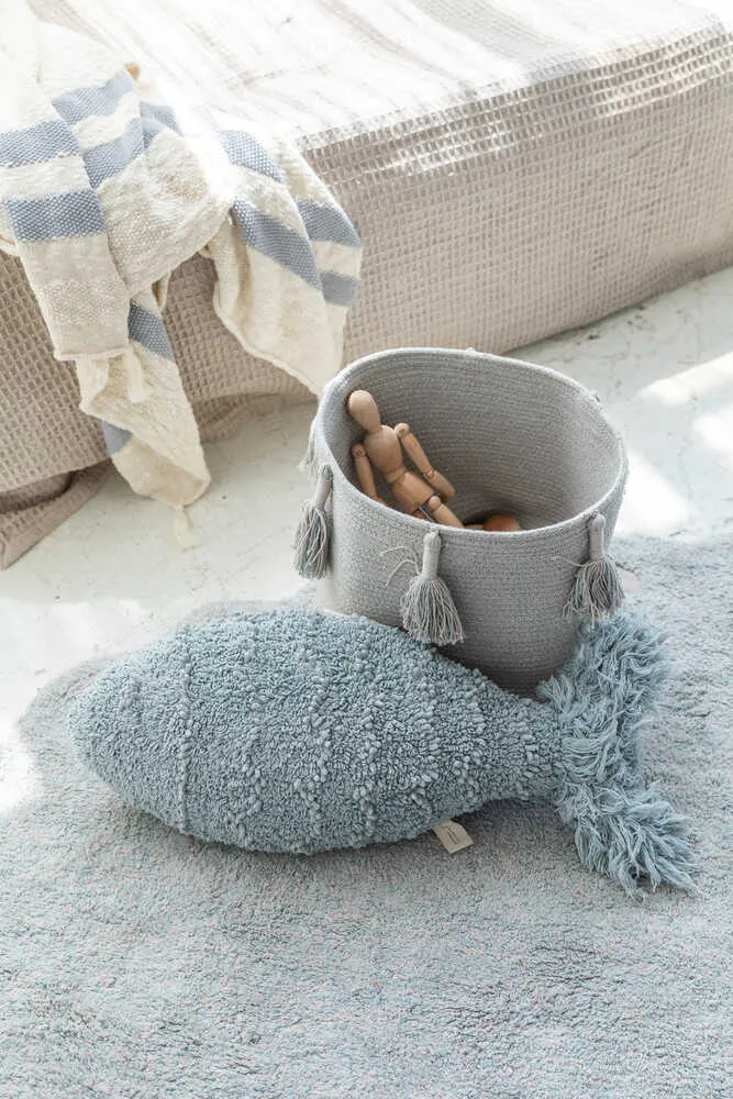 STORAGE BASKET FRINGES WOODY BLUE