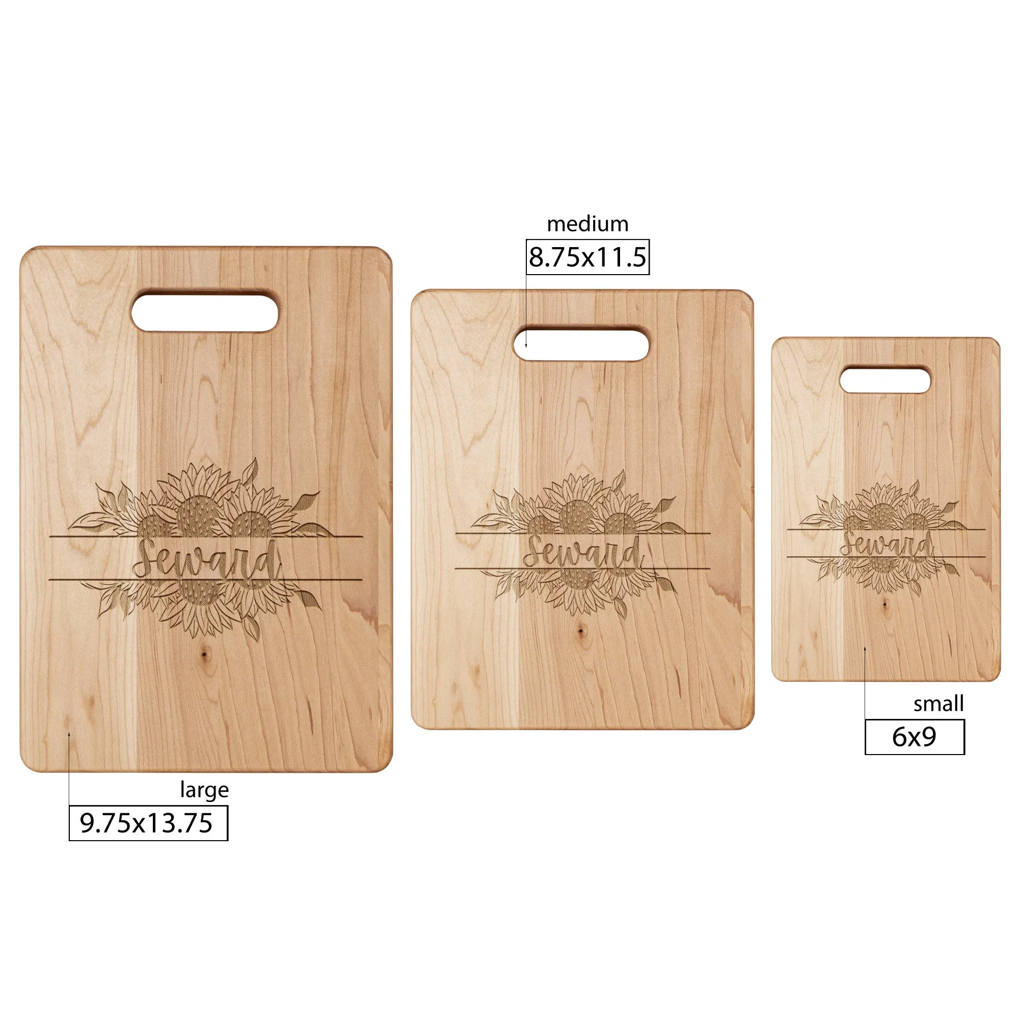 Sunflower Family Name Maple Cutting Board 11.5" x 8.75"