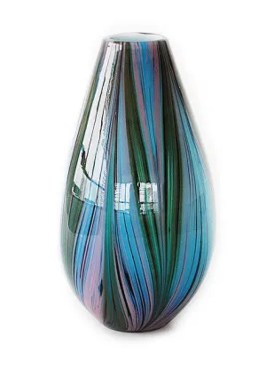 TG-HB-Blue Green Reed Twist Glass Vase